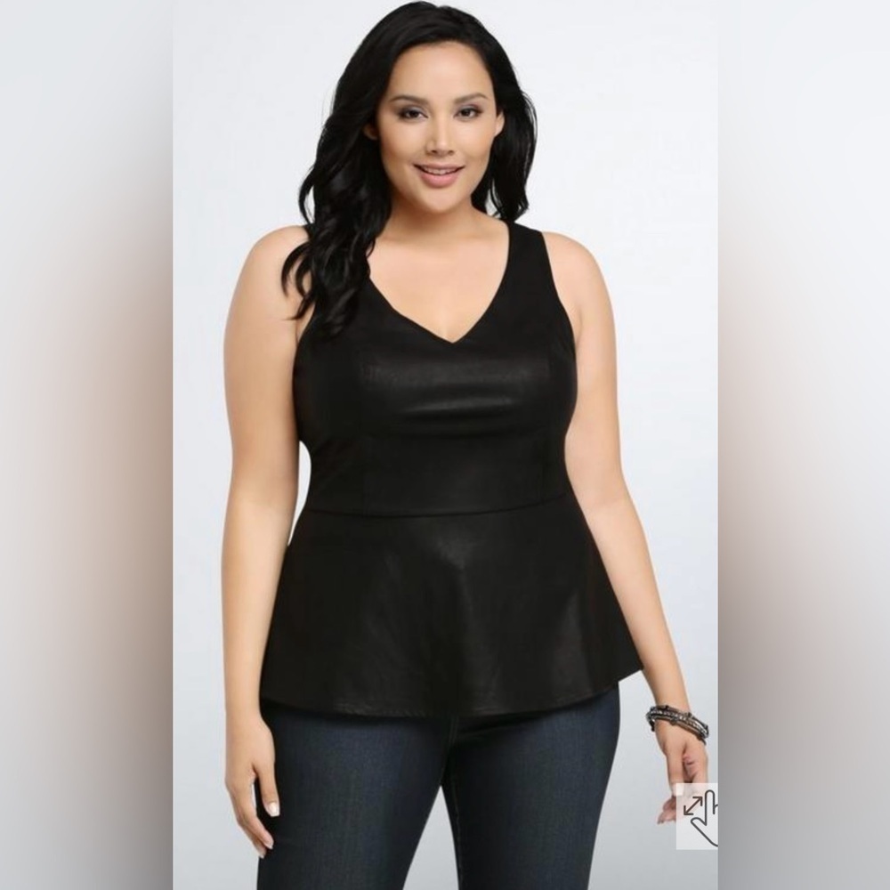 Torrid Womens 3X Black buttery Faux Leather Moto Biker Edgy peplum tank top